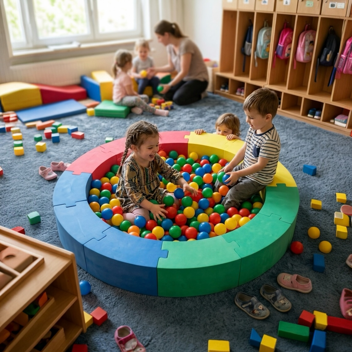 Sitzkreis Kinder Schaumstoff als Bällebad Spielsystem für Kita und Spielbereich