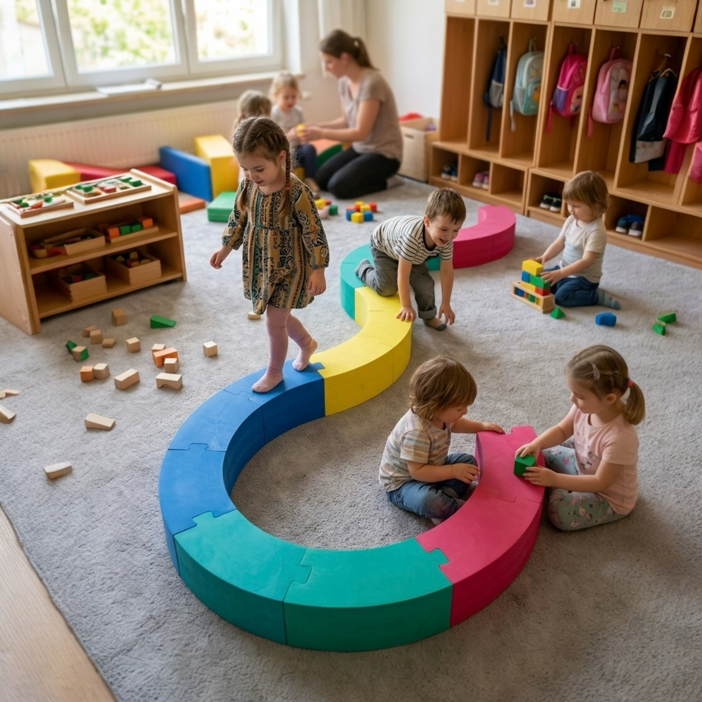 Schaumstoff Spielsystem für Kinder in Wellenform zum Balancieren und Spielen in der Kita